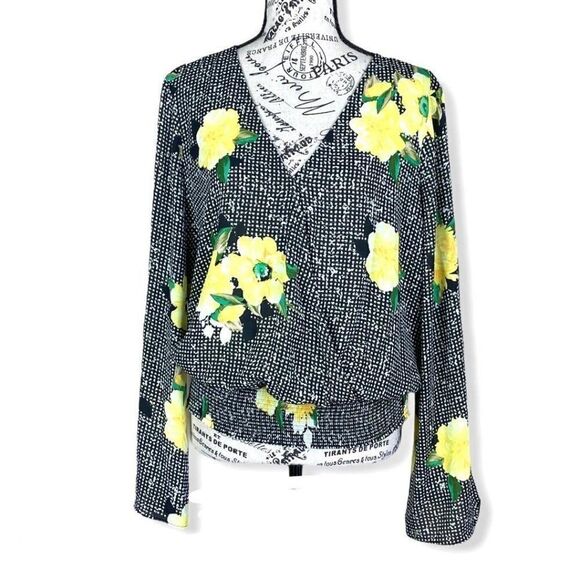INC Tops - INC v-neck Gingham floral print blouse- M